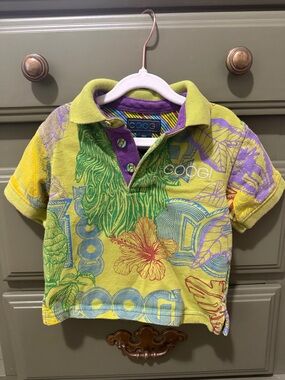 COOGI Bright Yellow Polo with Purple & Green Accents